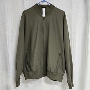 Fabletics Full Zip Bomber Jacket Olive Green Pockets Men's Size L